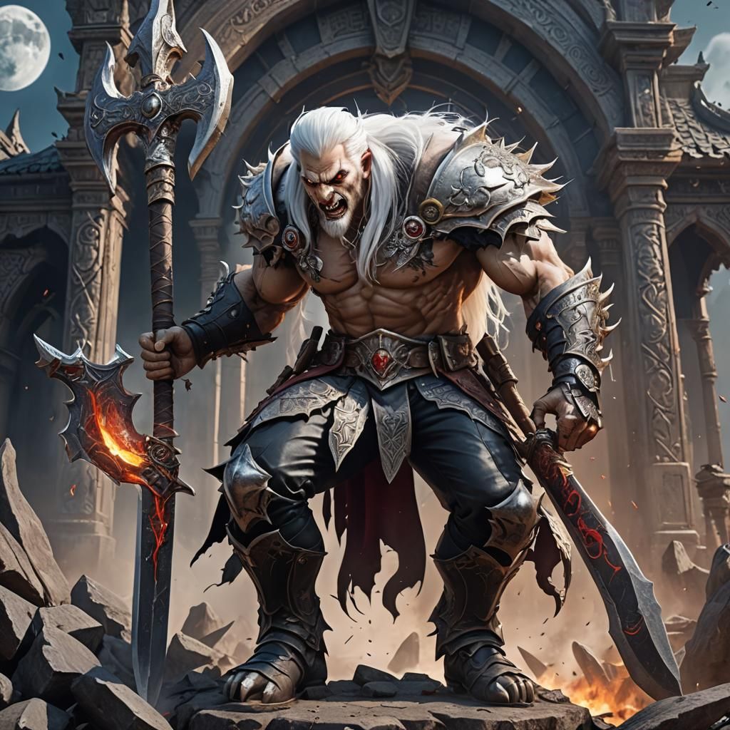 White-Haired Vampire King in Ancient Palace