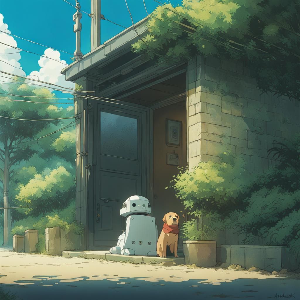 Robot Hides From Dog: Studio Ghibli Anime