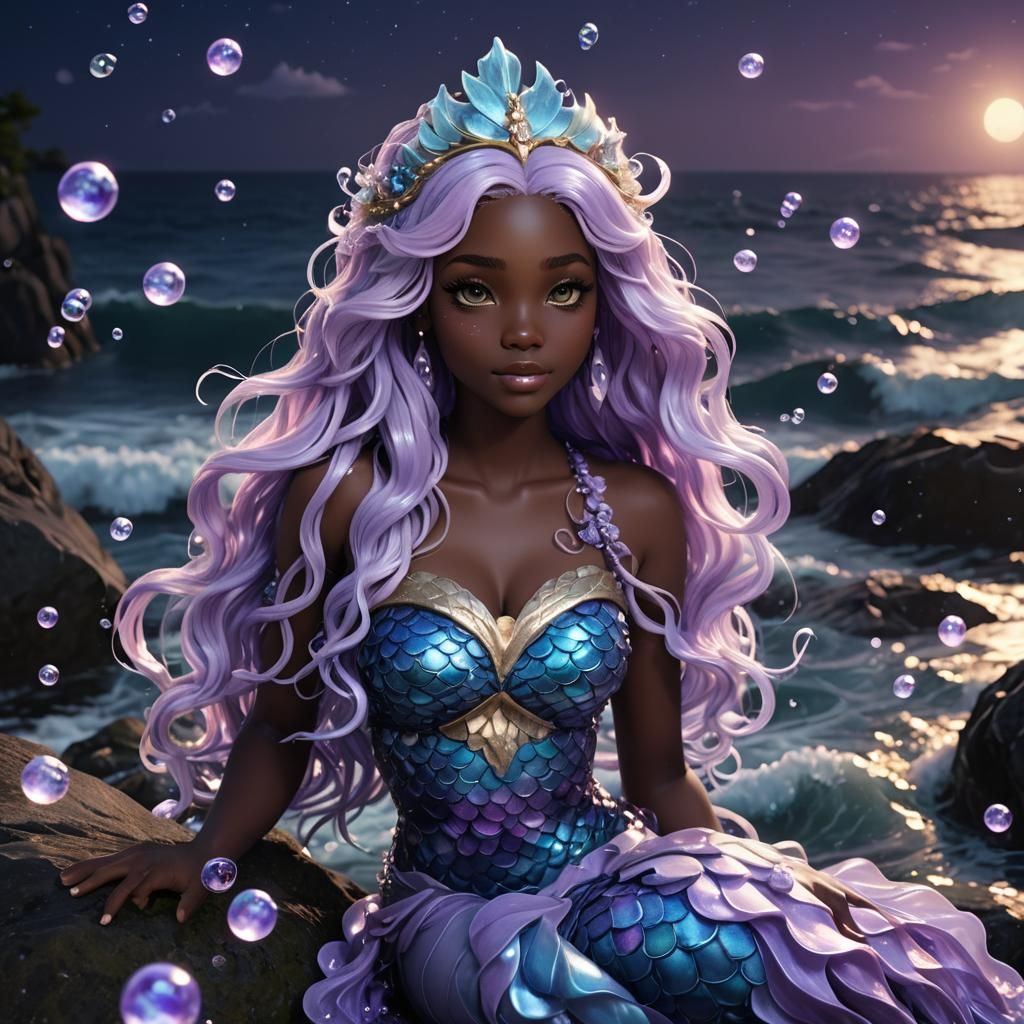 Dark Mermaid Princess in Anime Style