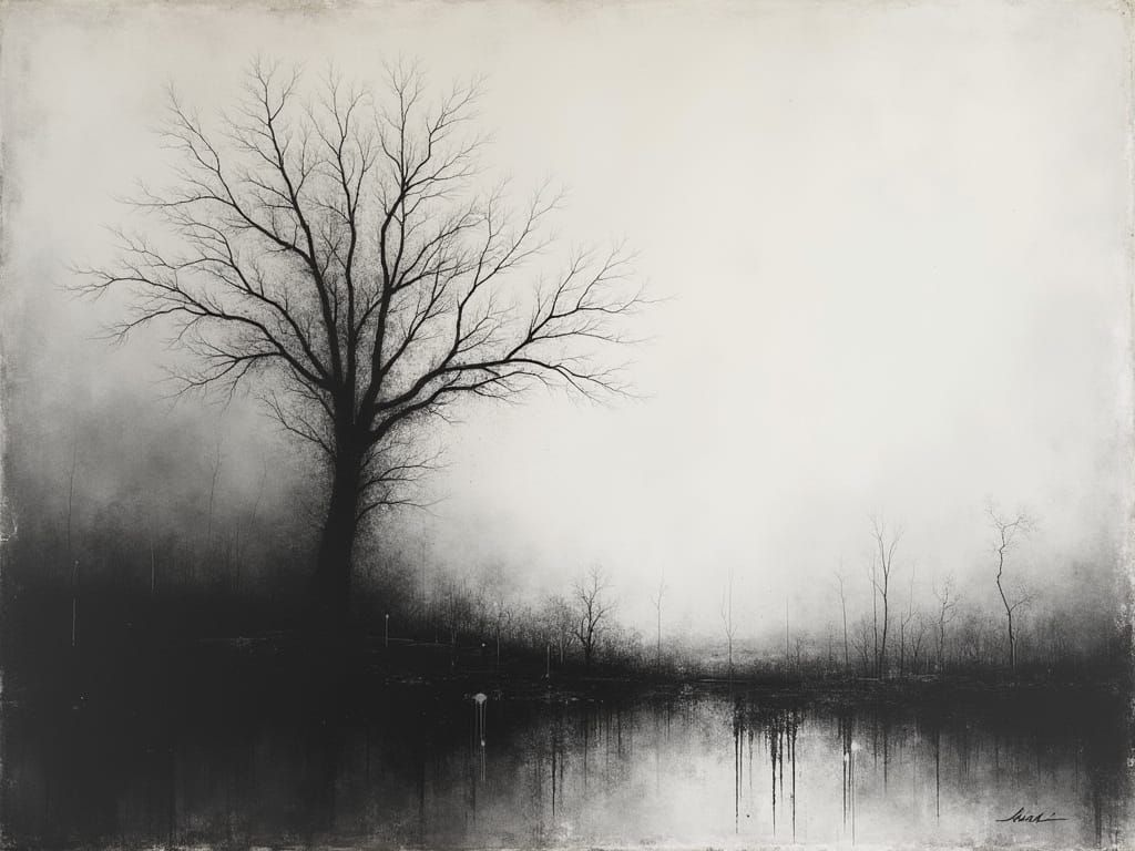 Grey Grunge Landscape in Minimalist Style