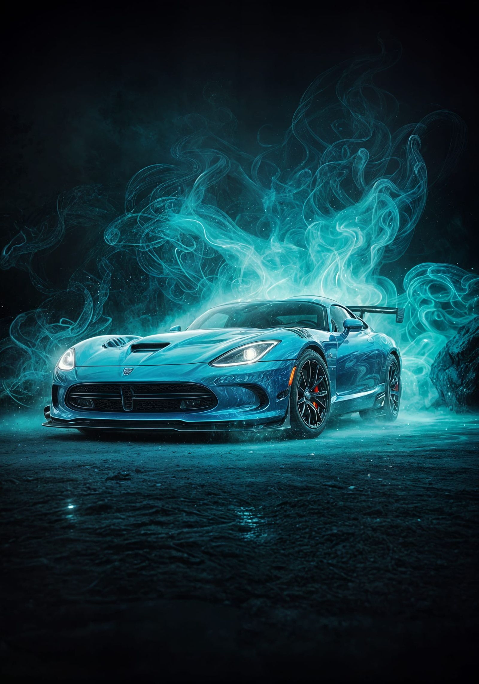 Metallic Blue Dodge Viper in Mystical Dreamlike Environment