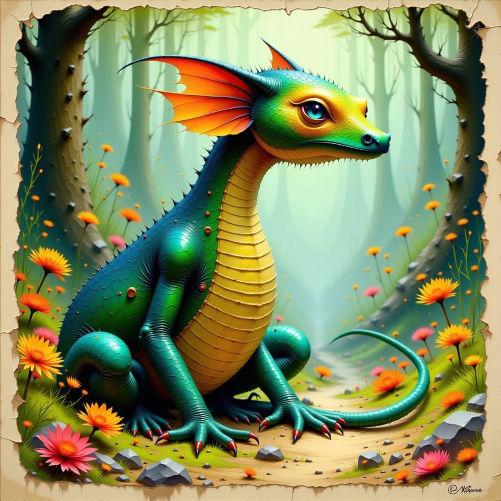 Babaco-Dragon Hybrid in Fantastical Art Style