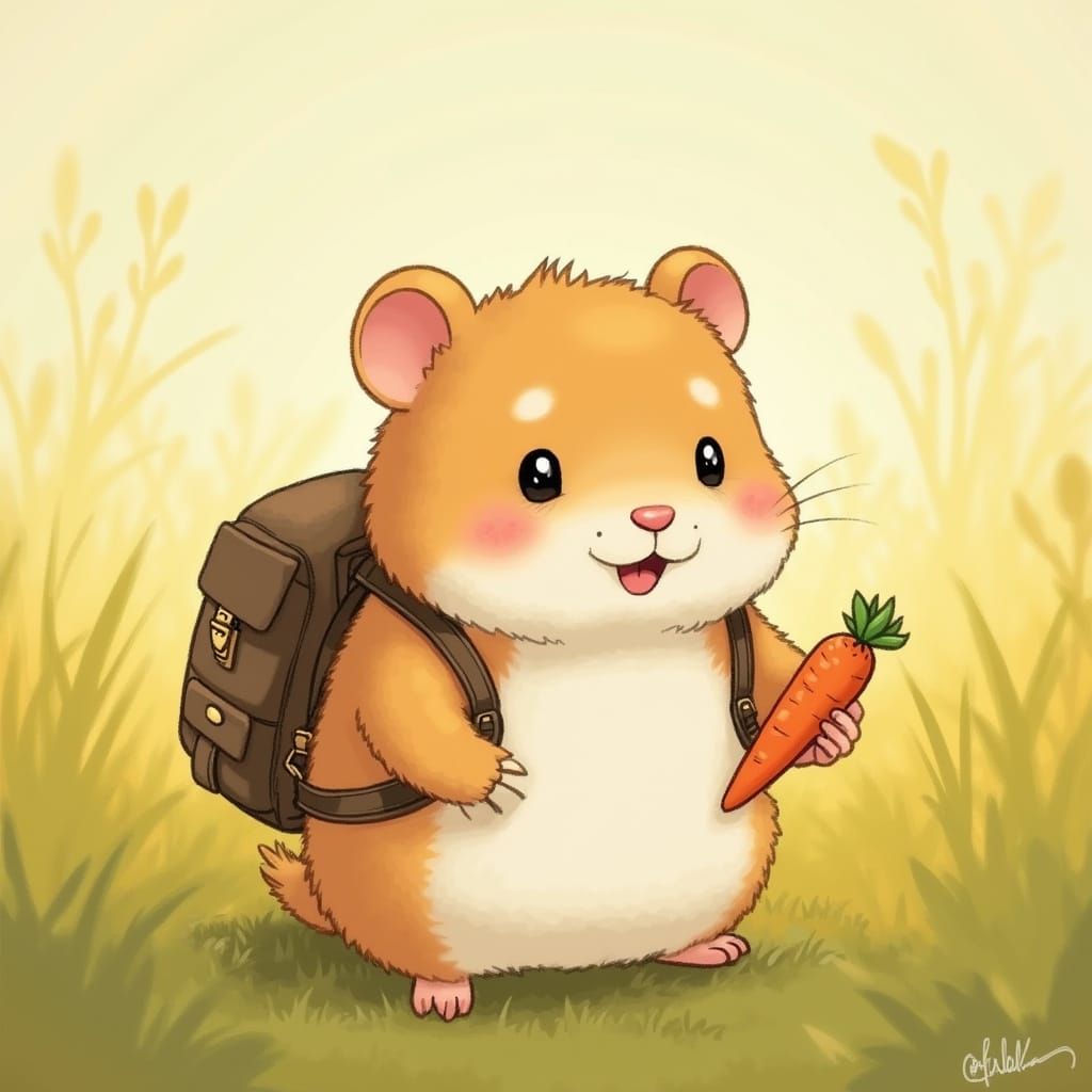 Cartoon Hamster's Meadow Adventure in Animation Style