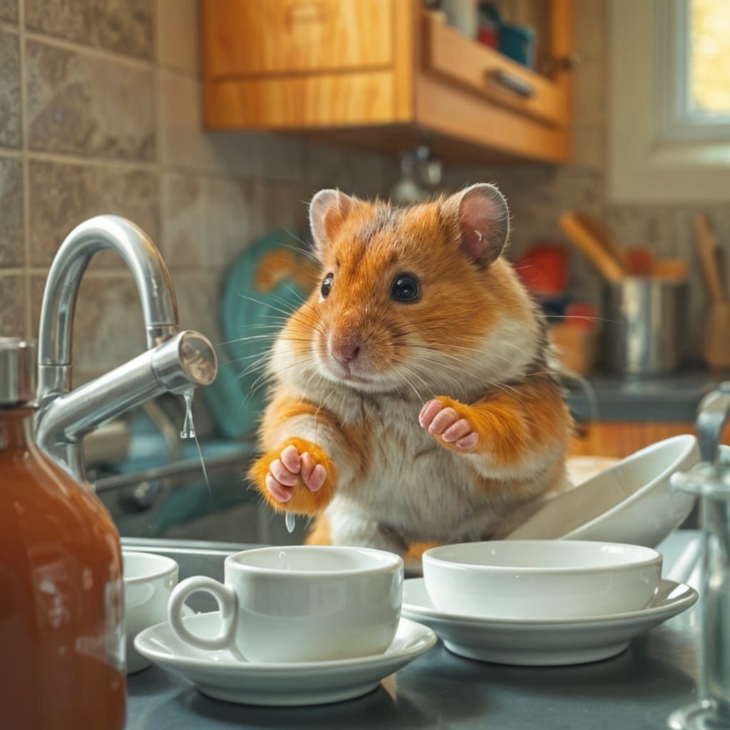 Hamster Washing Dishes: Professional Photography