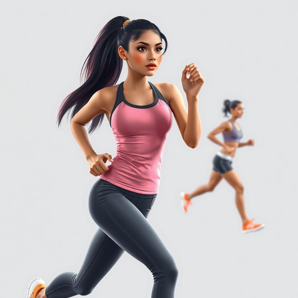 Girl in Mid-Run, Captured in a Futuristic Aesthetic