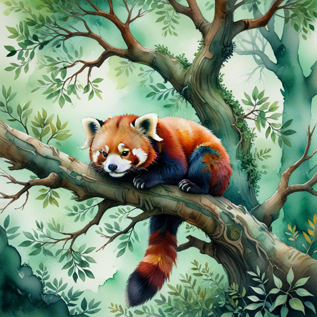 Mystical Red Panda in Ancient Tree Sanctuary