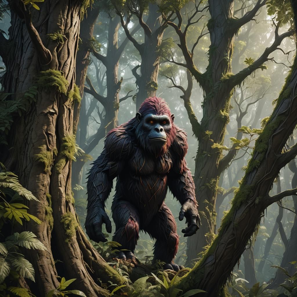 Yowie in Forest: Detailed Matte Painting