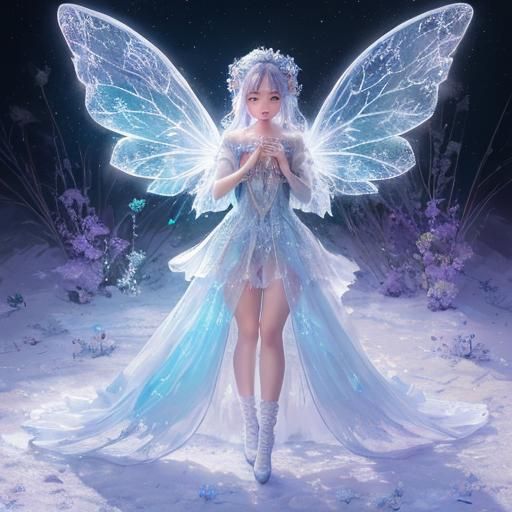 Luminescent Fairy Dancing in Frozen Flower, Impressionist St...
