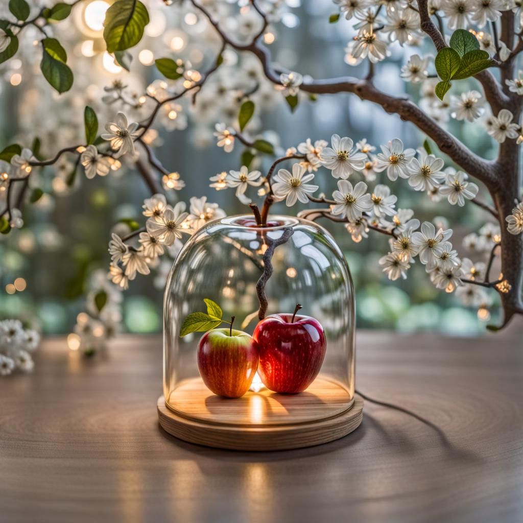 Glass Apple with Miniature Library and Garden