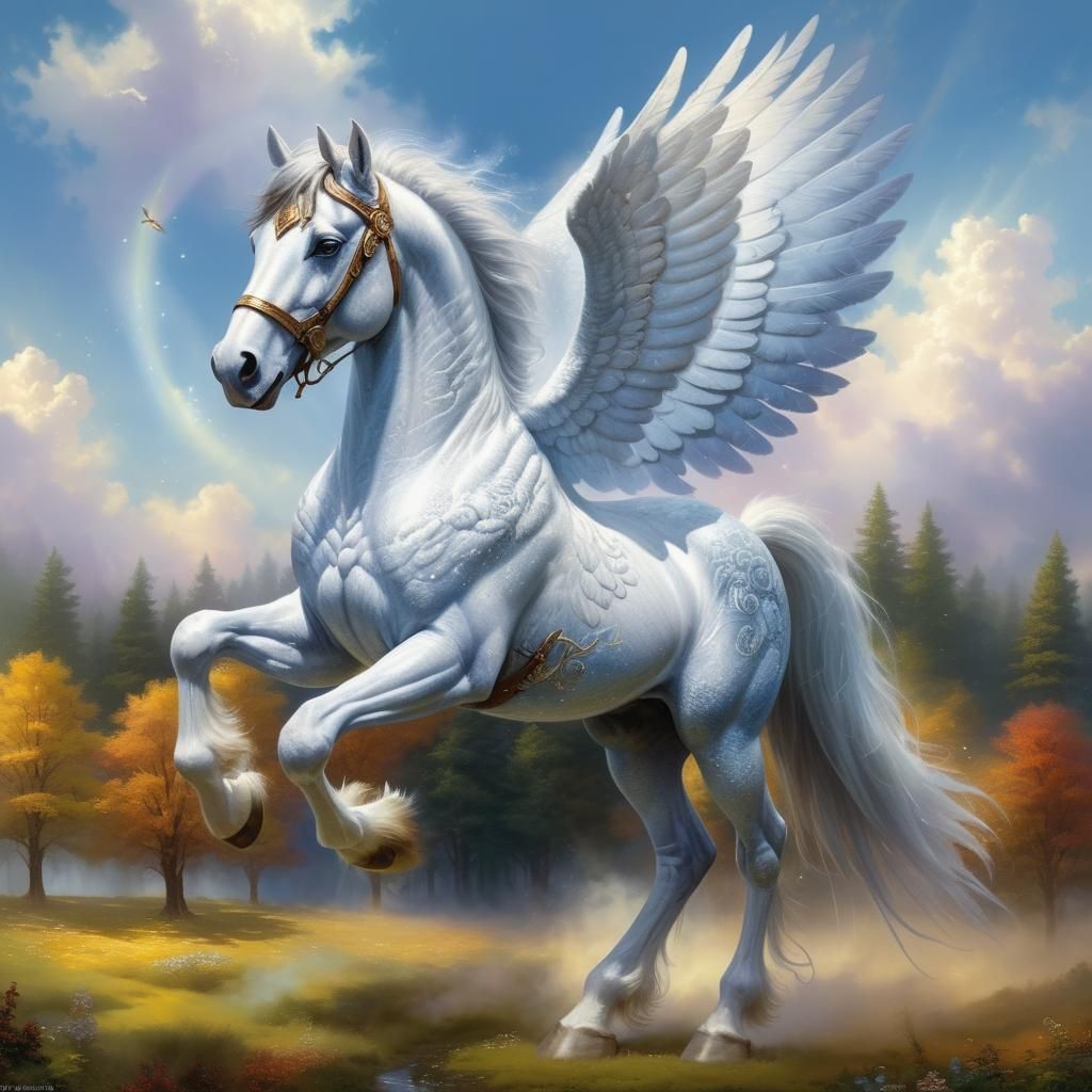 Ethereal Clydesdale Pegasus with Huge Wings