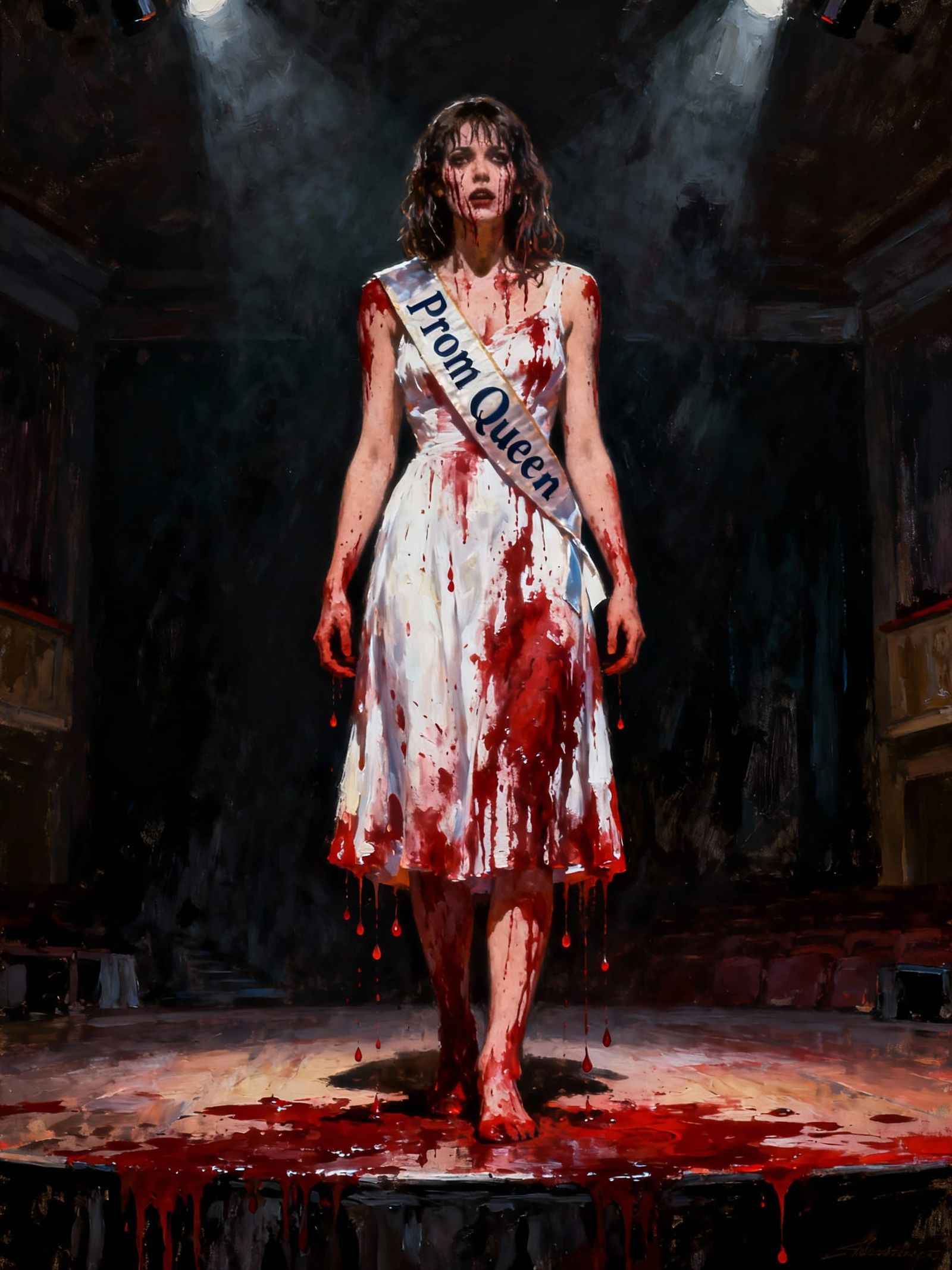 Bloody Prom Queen in Avant-Garde Oil Painting Style