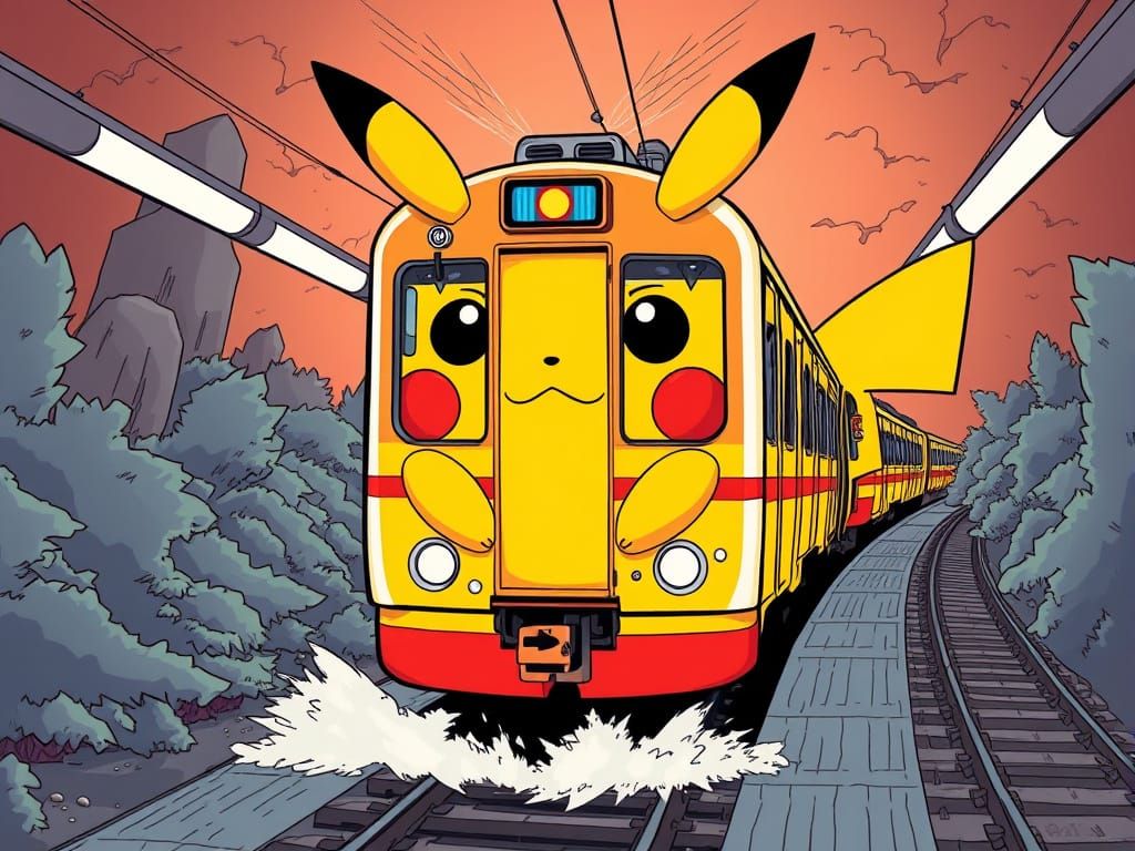 Pikachu Train in Comic Book Art Style