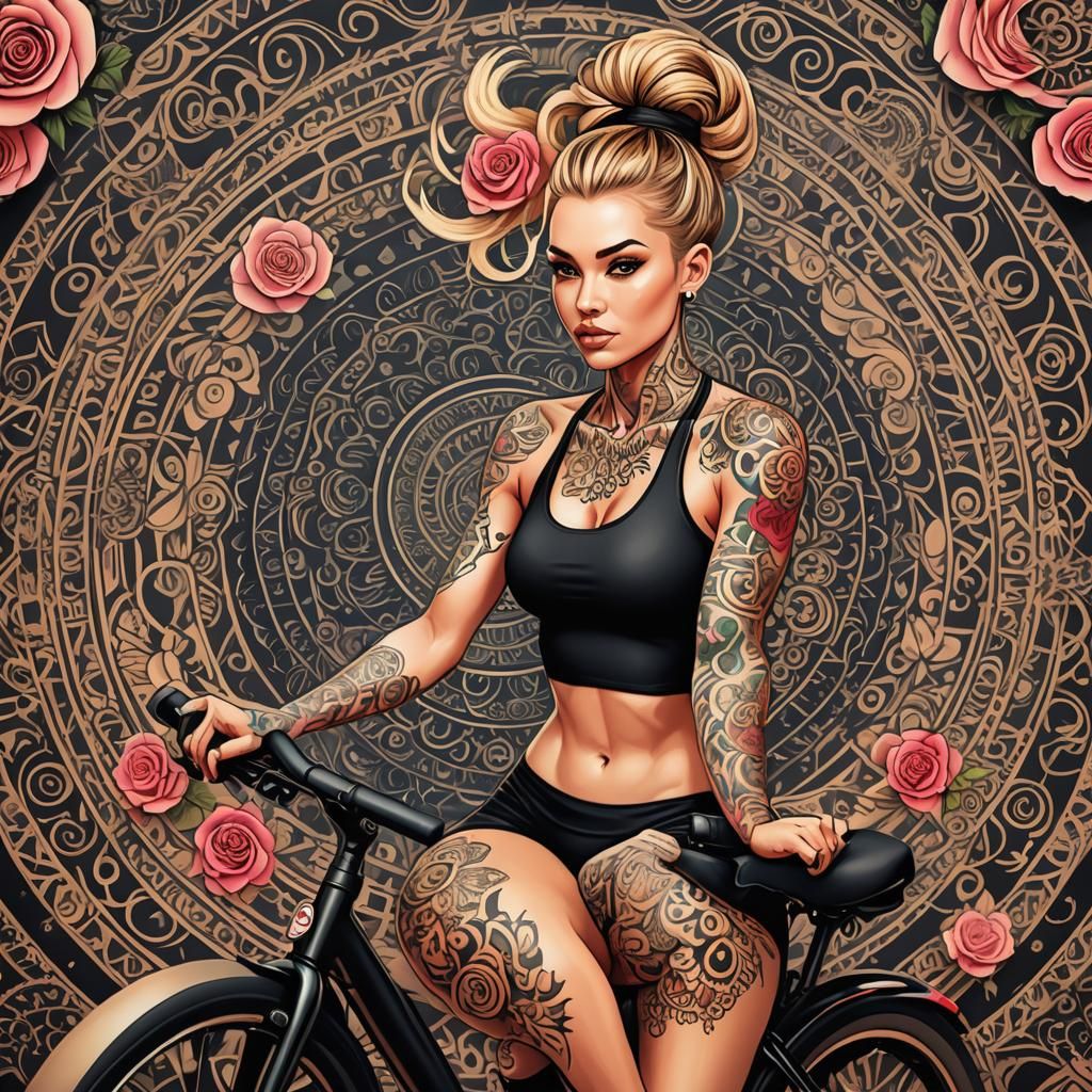 Abstract Digital Art: Woman on Workout Bike