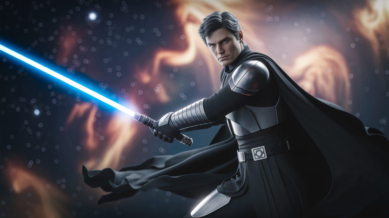 Epic Lightsaber Duel in a Cosmic Nebula