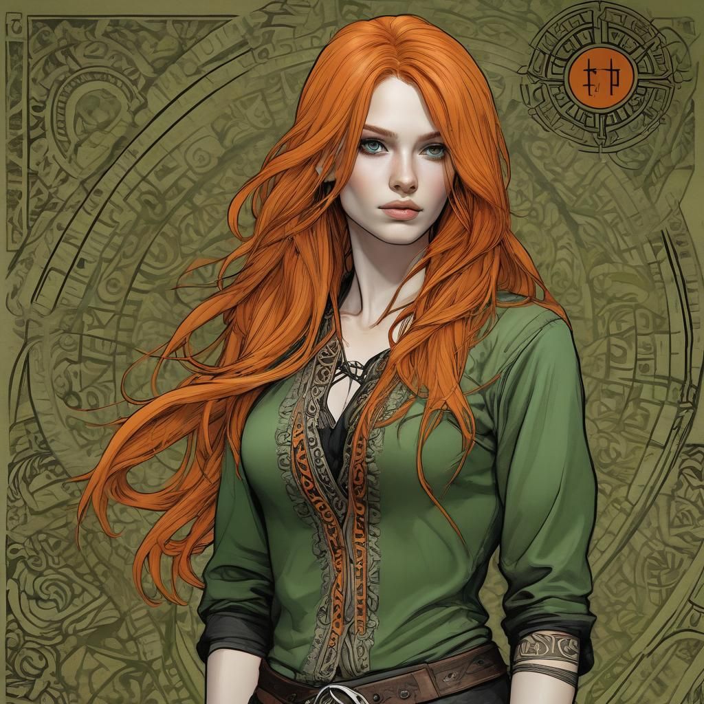 Inhuman Woman with Runes in Arthur Rackham Style