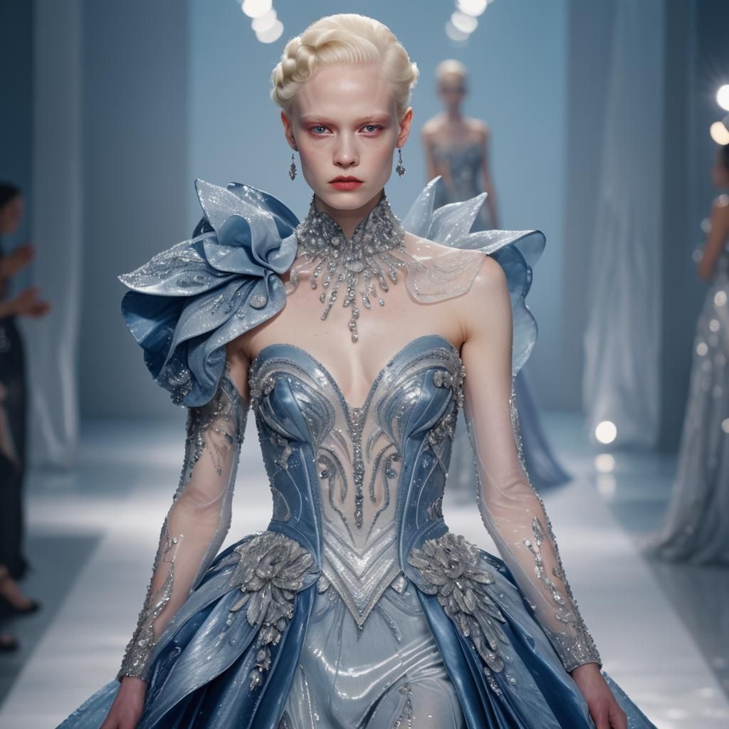 Albino Supermodel in Haute Couture Gown