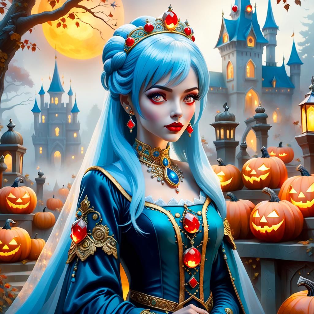 Blue-Haired Queen in Misty Zombie Pumpkin Garden