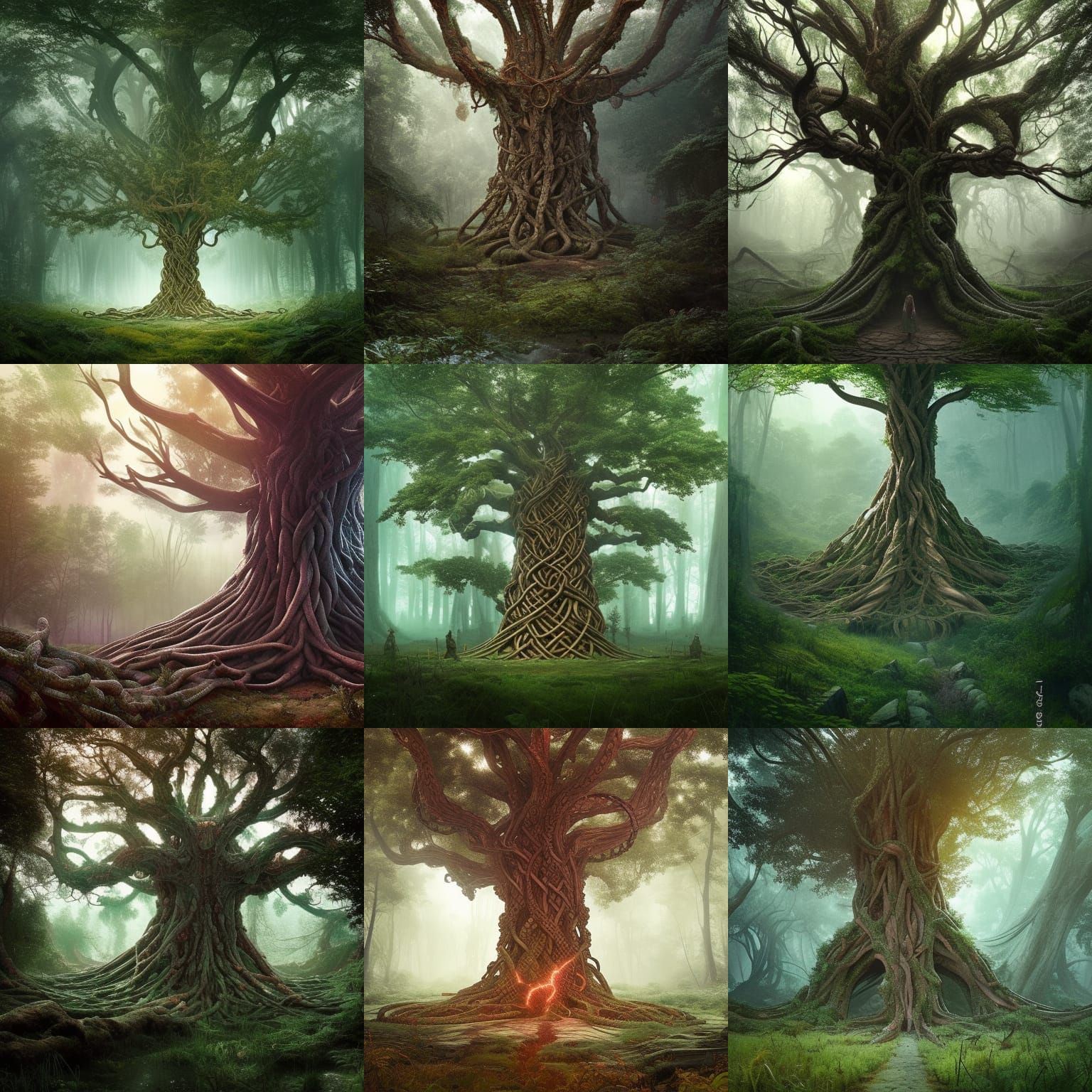 Celtic Braided Tree in Forest: Digital Fantasy Art