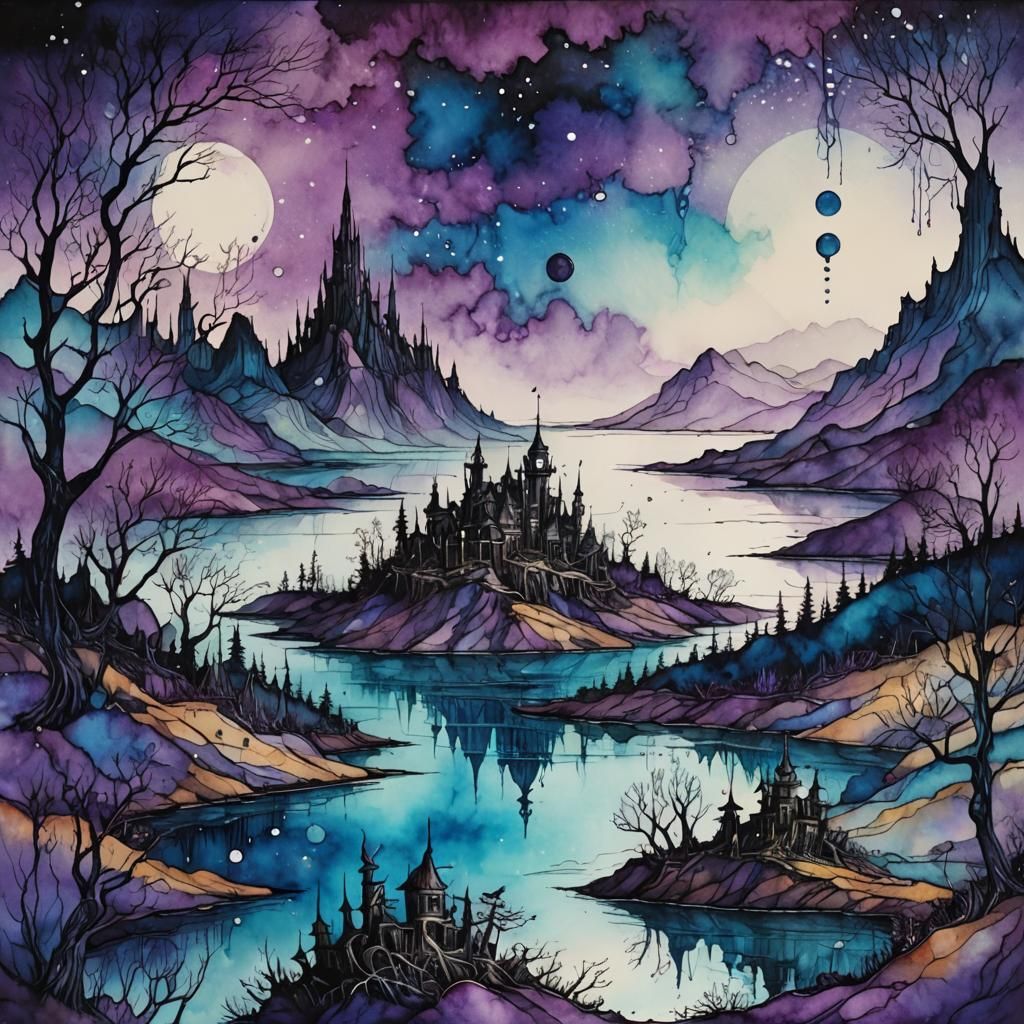 Blue and Purple fantasy landscape