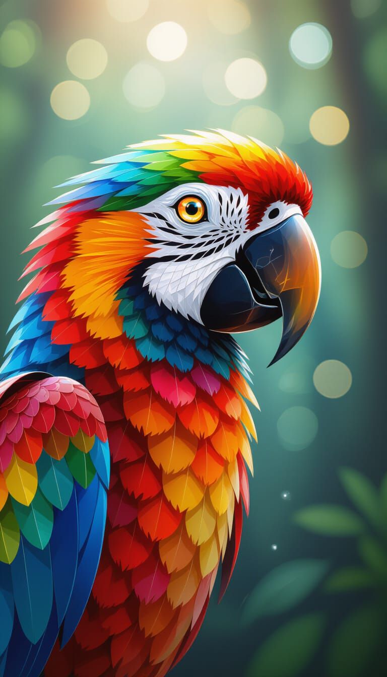 Crystal Parrot Head in Impressionist Style