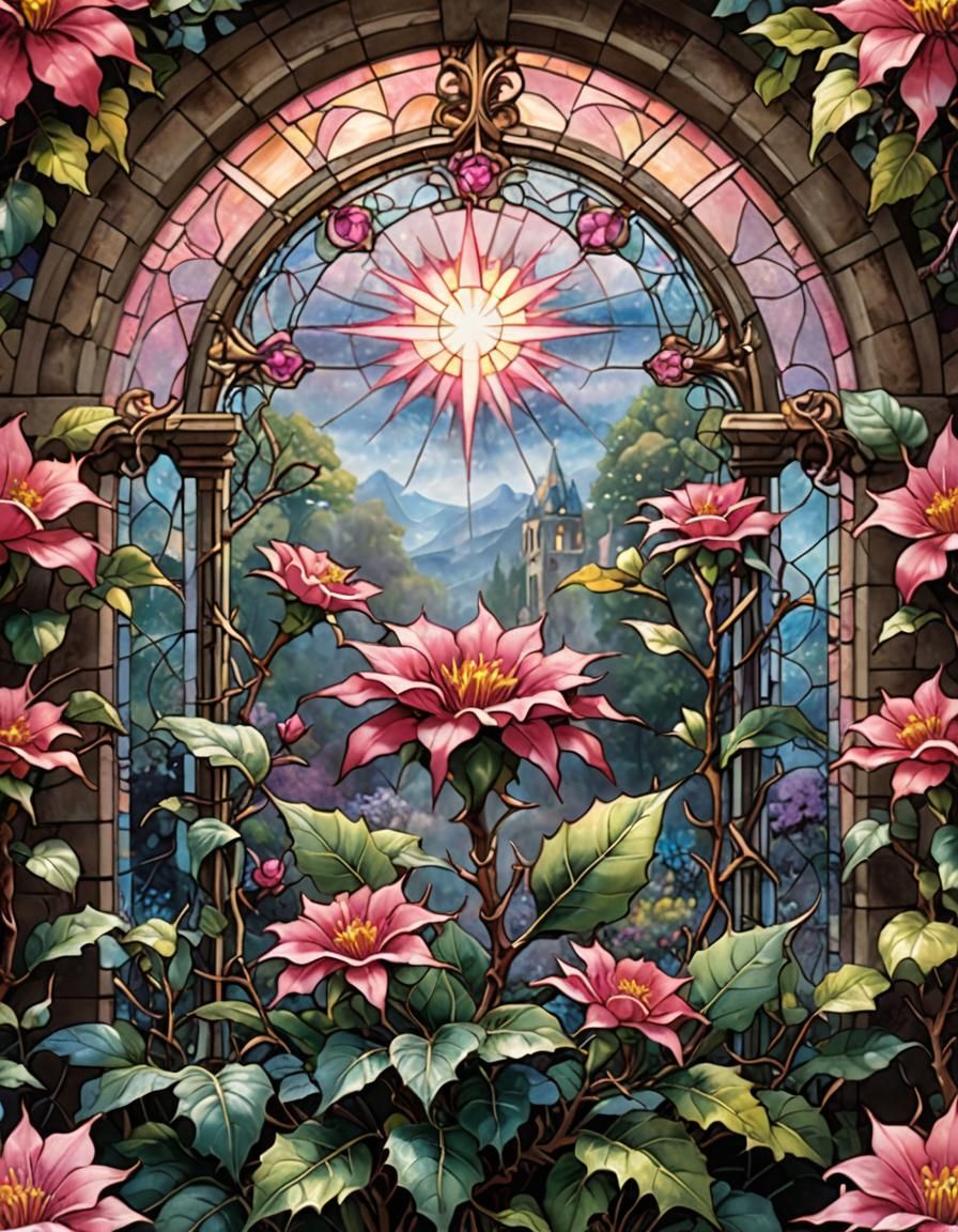 Ethereal Stained Glass Crown of Thorns Flower