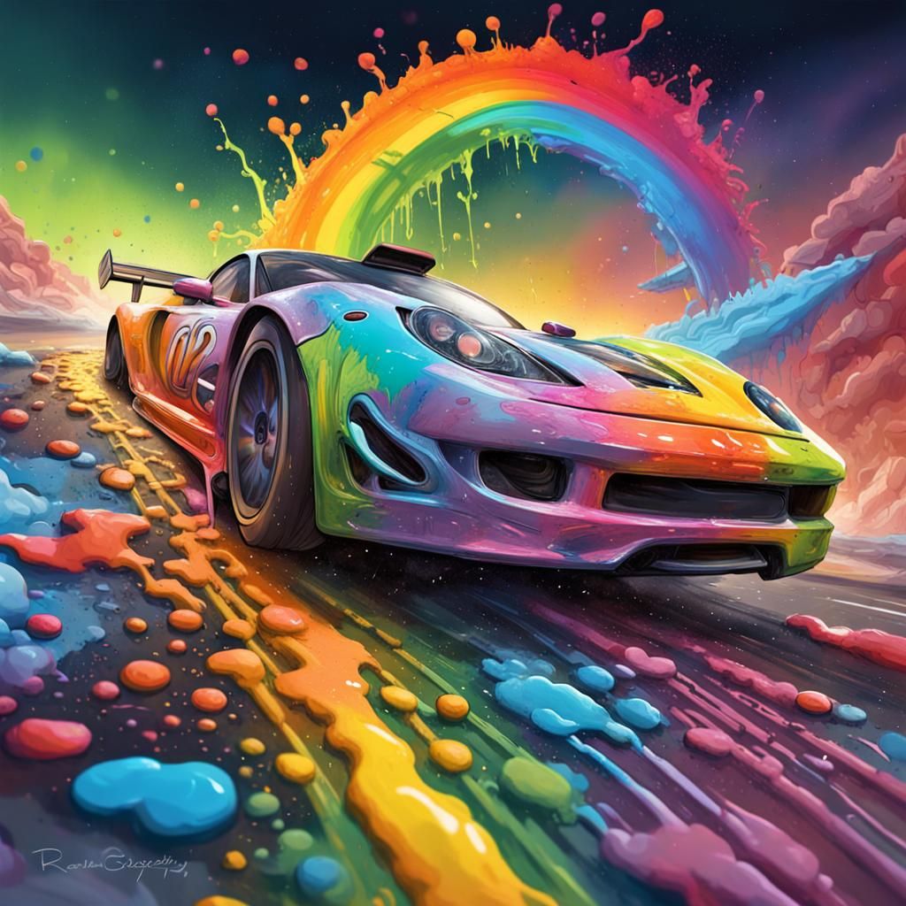 Rainbow Road Race Track in Space: Graffiti Art