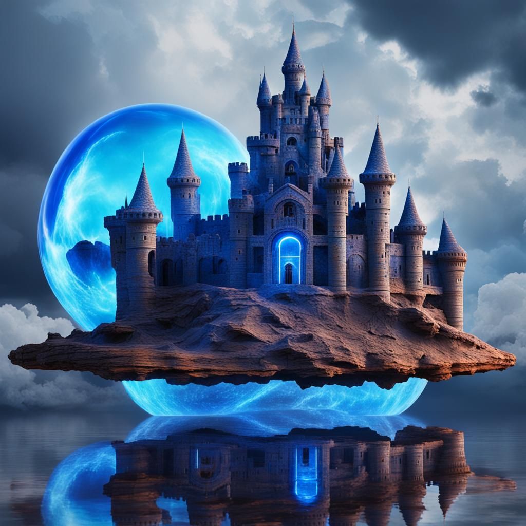 Magical Castle of Petrified Wood in Iridescent Bubble