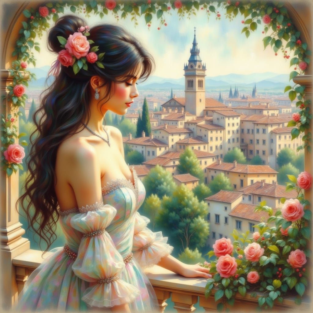 Ethereal Italian Villa Scene in Monet's Impressionistic Styl...