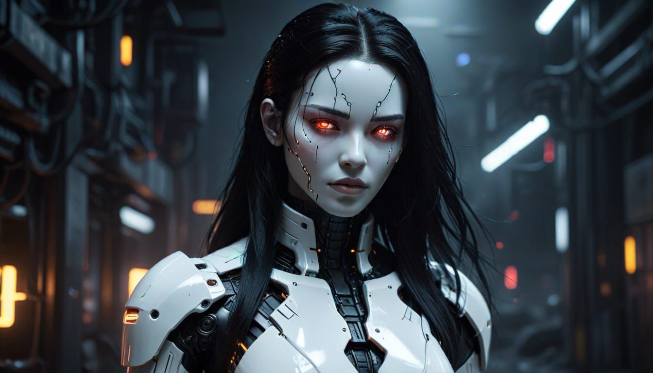 Cyberpunk Android with Neon Lights