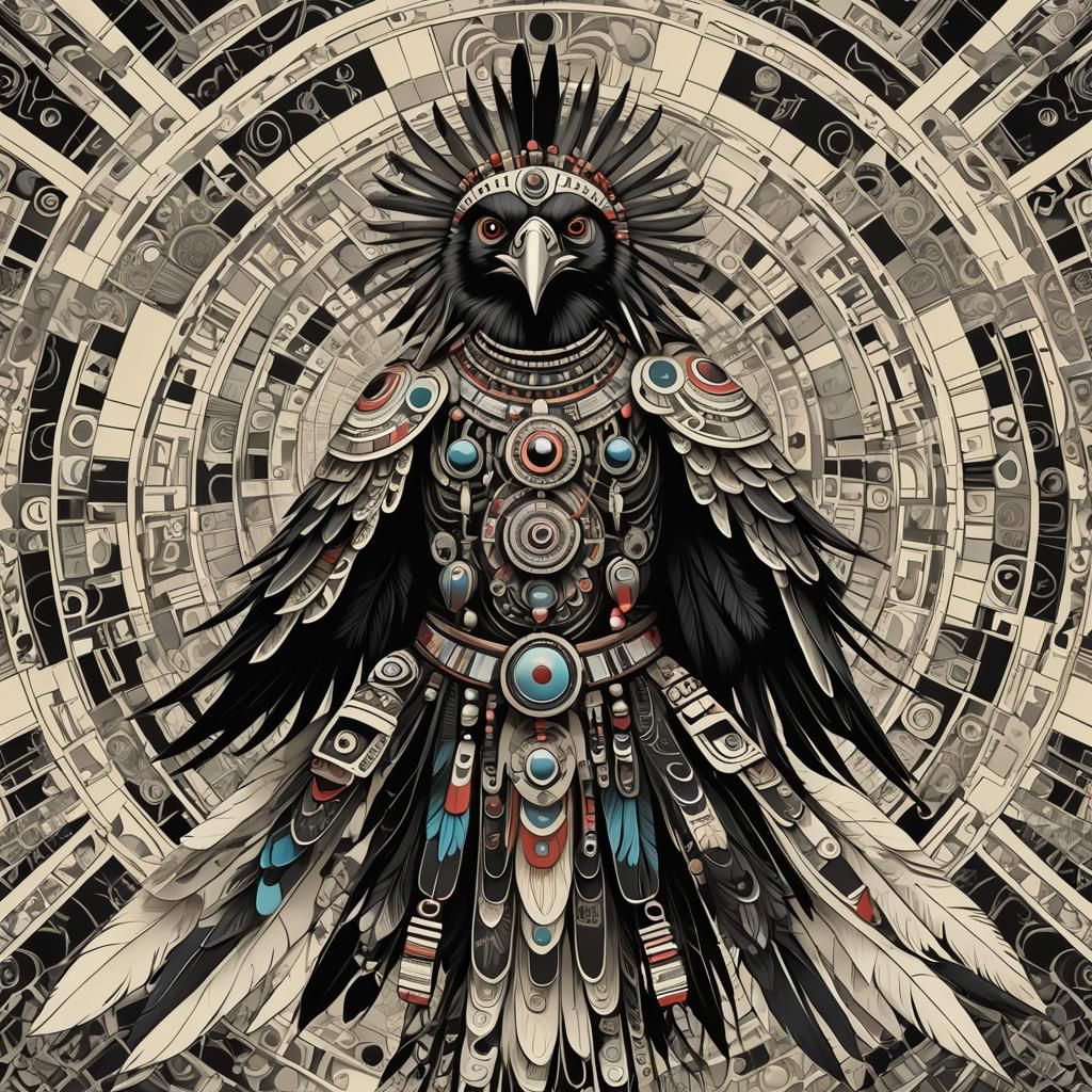 Crow Mother Kachina in Abstract Fractal Style