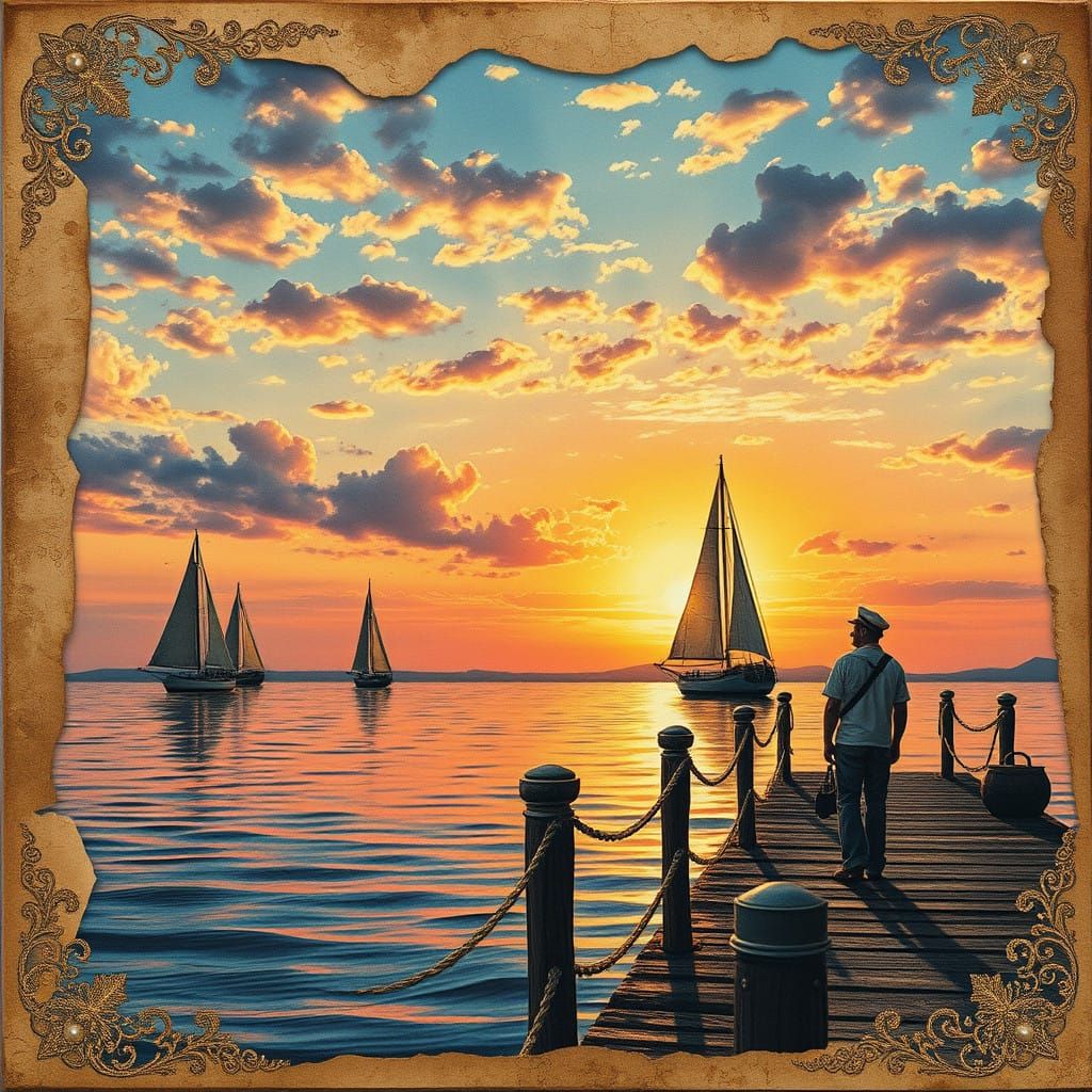Whimsical Sailor's Morning in Vintage Collage Style