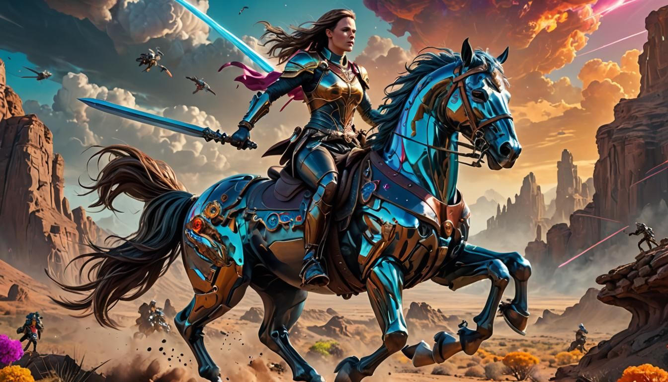Jennifer Garner as a heroine riding a colorful stallion and ...