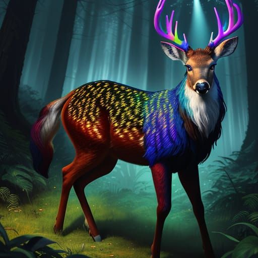 Mystical Deer in Forest: Hyperrealistic Splash Art