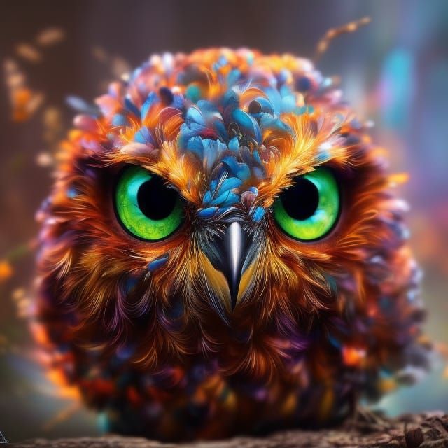 Fluffy Owl in Flowers: Digital Matte Painting