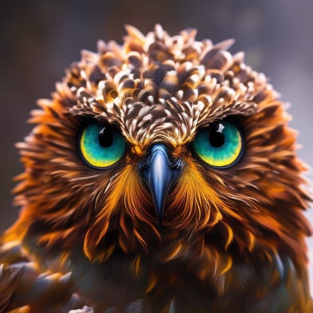 Happy Owl Chick in Flowers: Digital Matte Painting