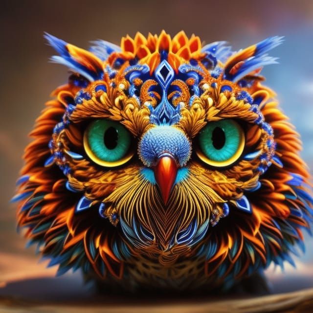 Happy Fluffy Owl in Flowers: Digital Matte Painting