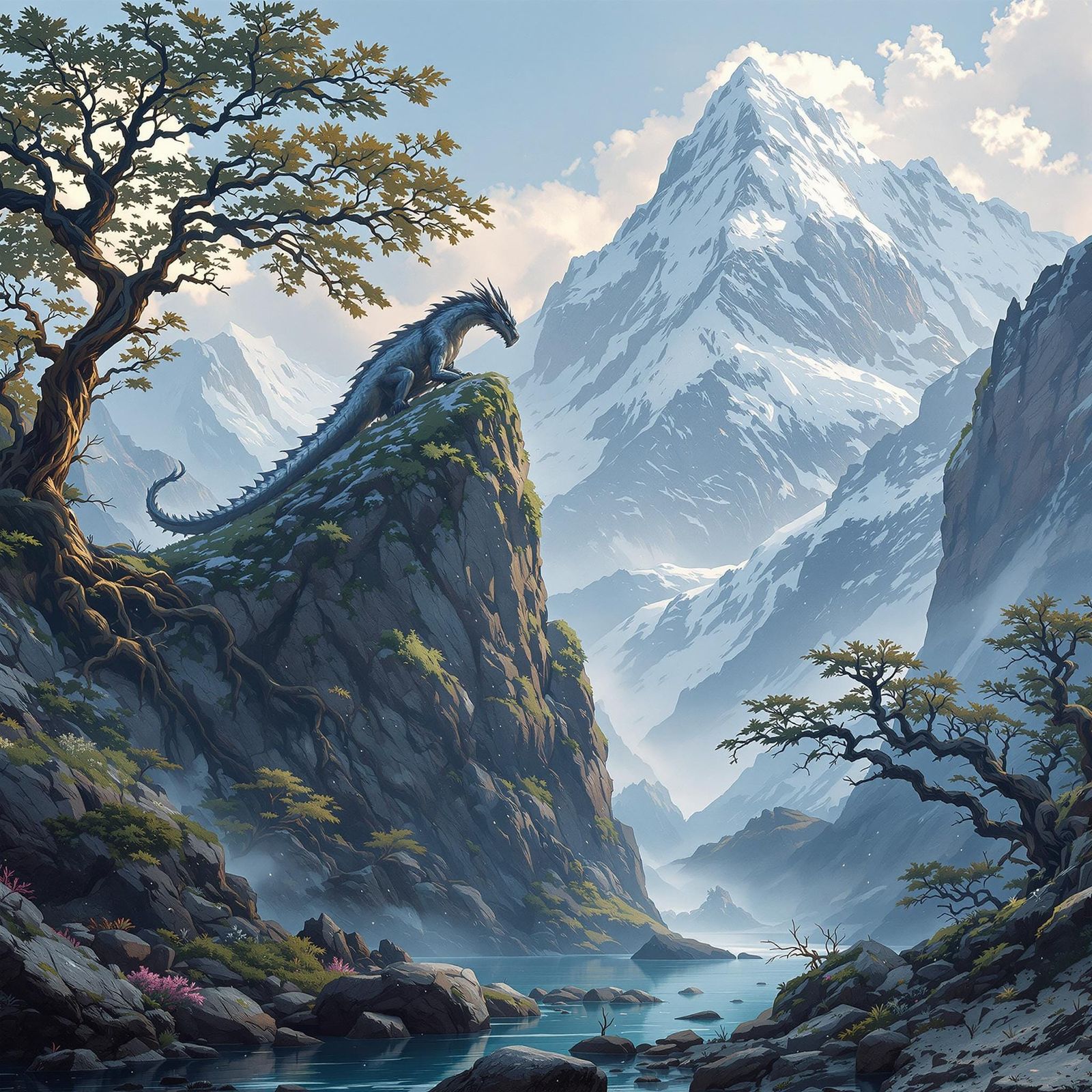 Majestic Dragon Reigns Over Misty Fjord Landscape in Vibrant...