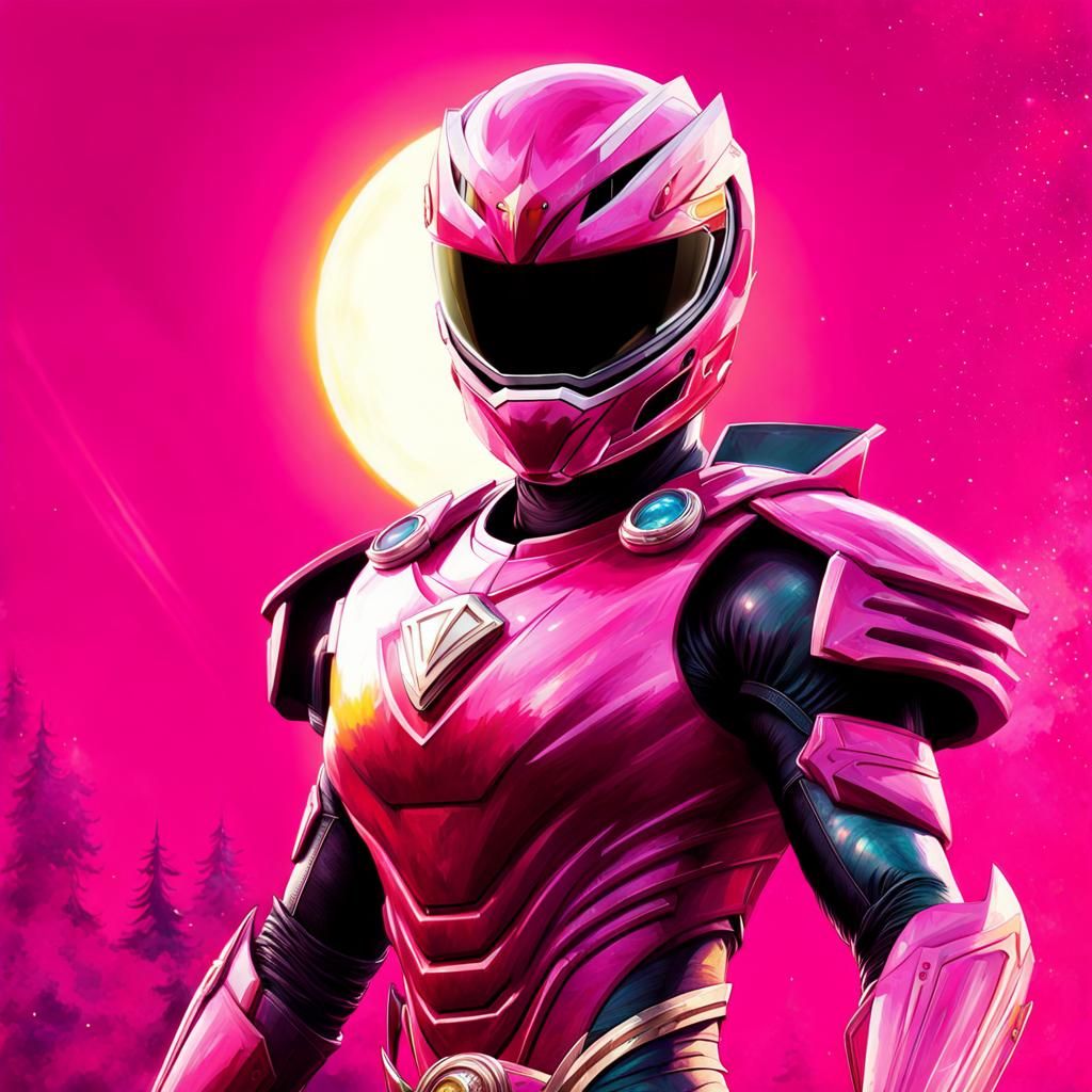 Pink Power Ranger in Solar Eclipse, Digital Illustration