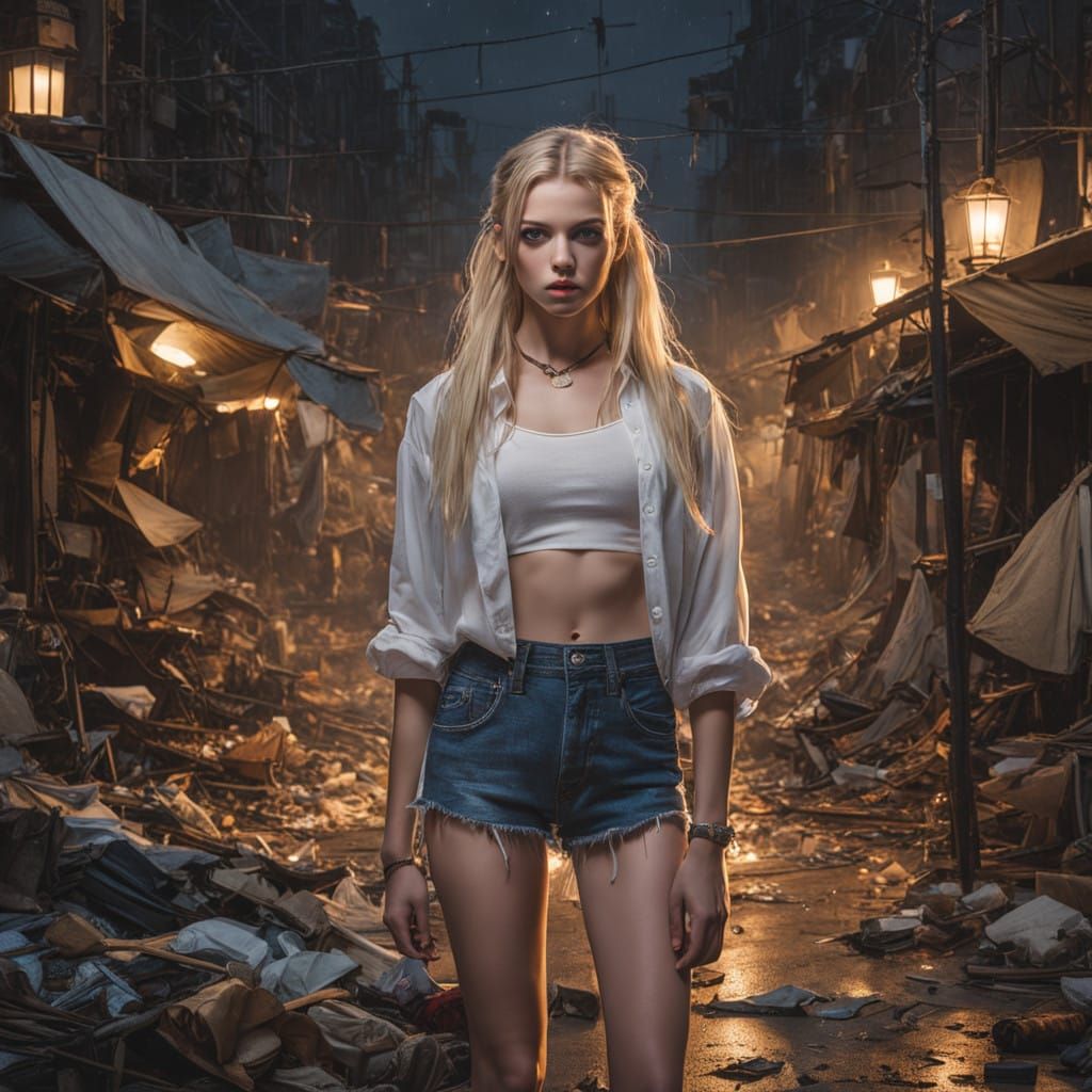 Sultry Blonde Teen Waits in Rainy Alley