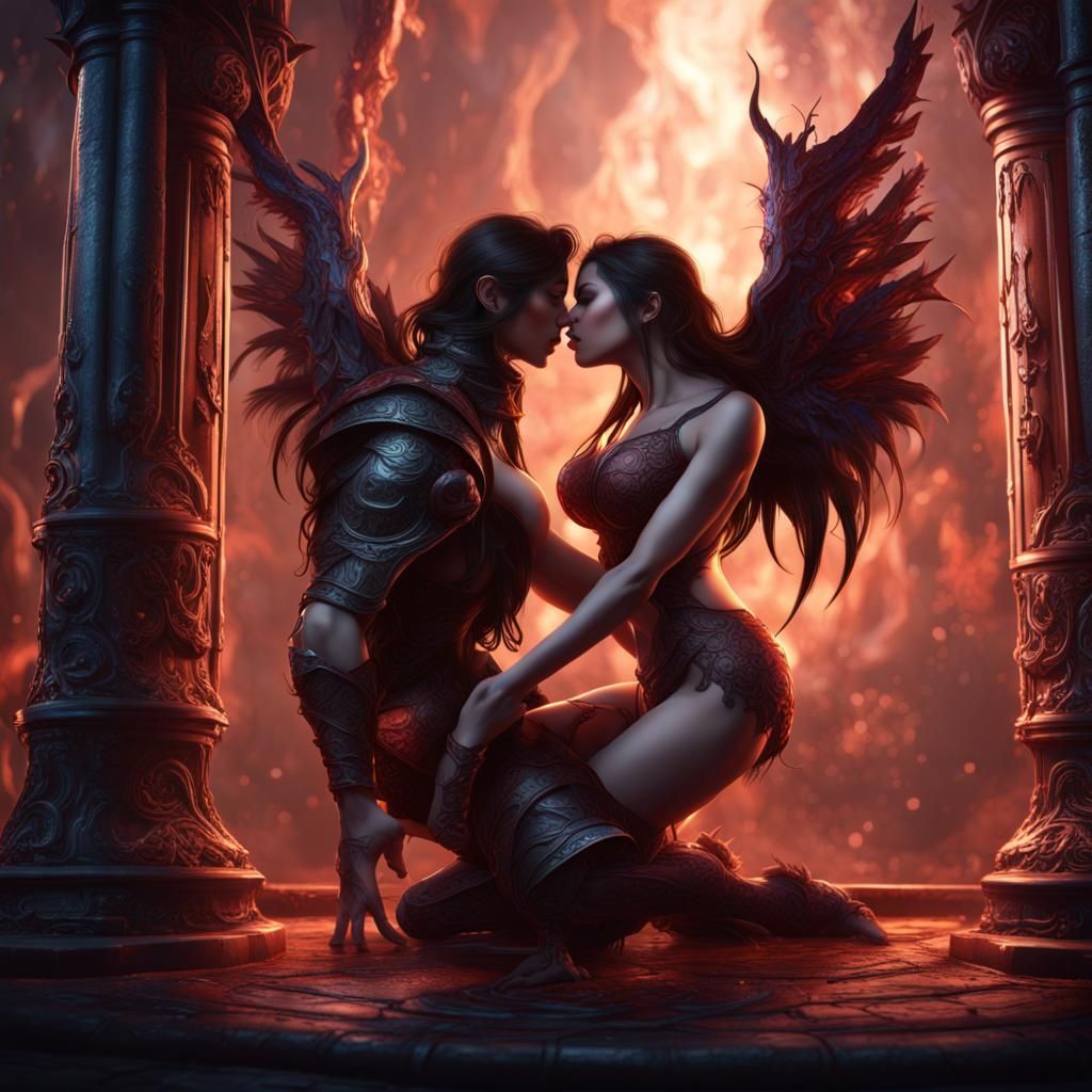 Passionate Kiss: Detailed Fantasy Concept Art