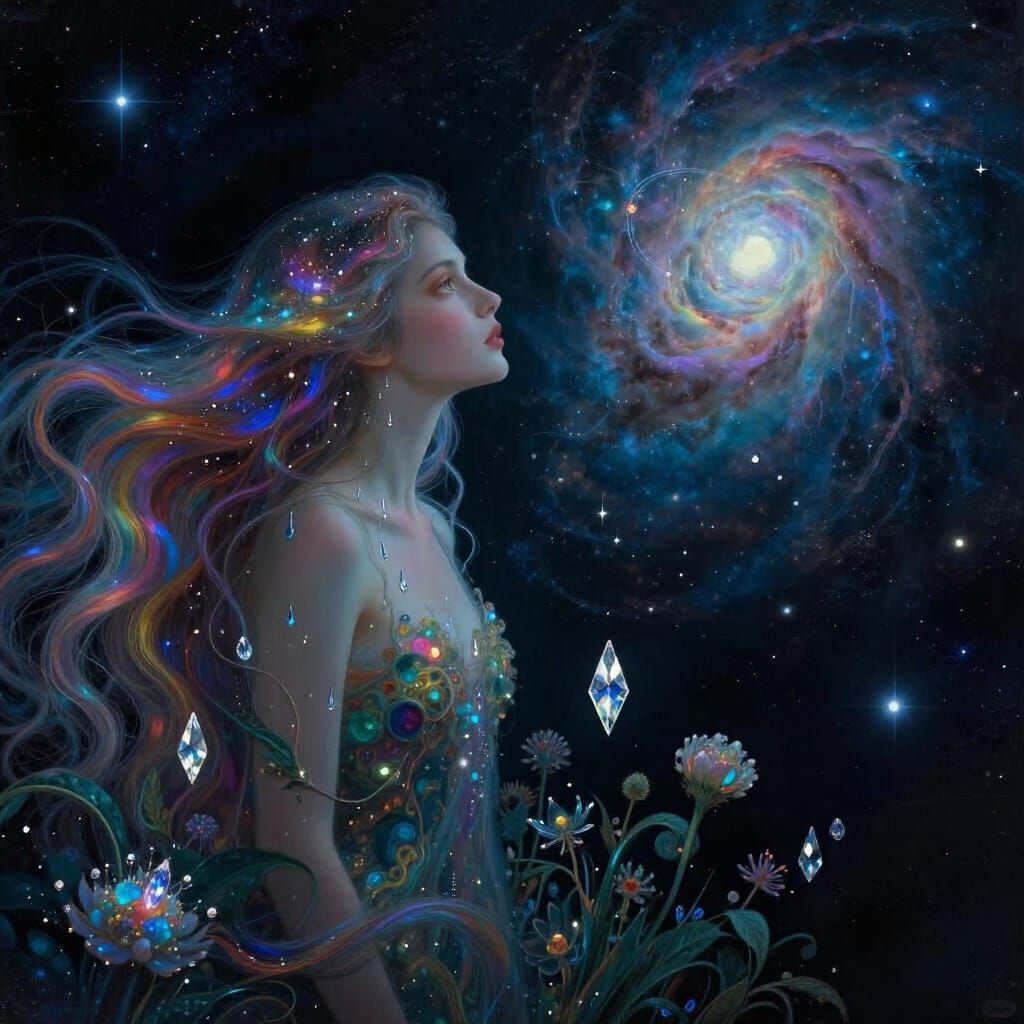 Ethereal Woman in Cosmic Nebula
