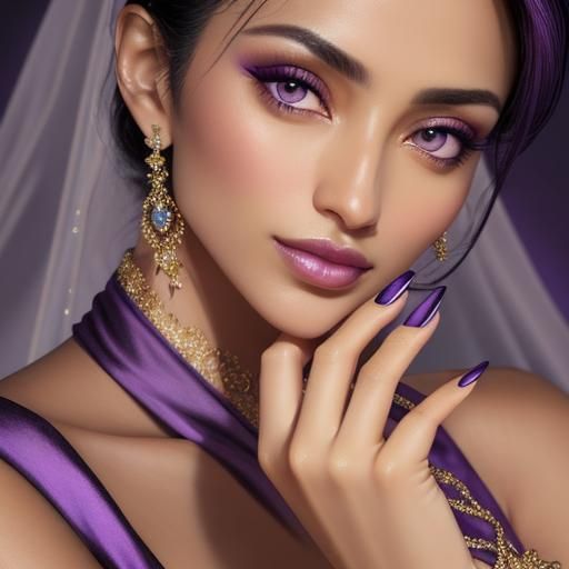 Elegant Hand With Purple Nails, Close-Up Photograph