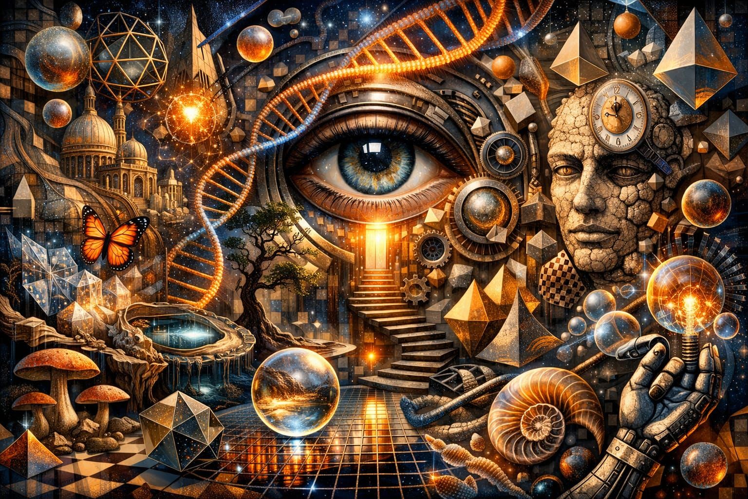 Surreal Collage Art: Organic and Geometric Fusion