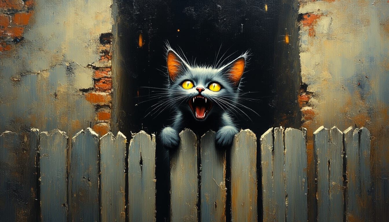 Chaotic Cat Caterwauling: Surreal Mixed Media Art