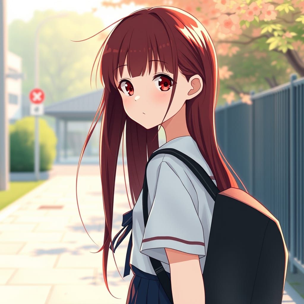 Serene Schoolgirl Embarks on Tranquil Morning Commute