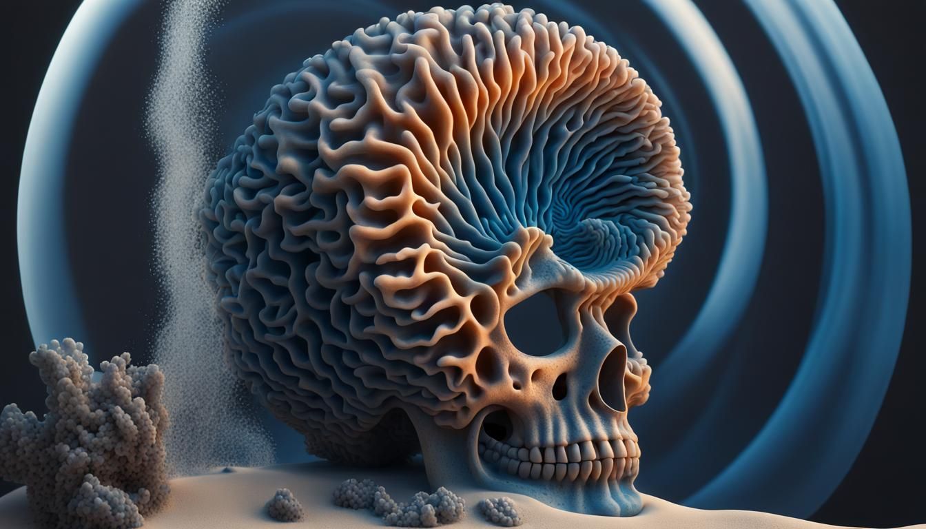 Brain Coral Skull Under Midnight Moon