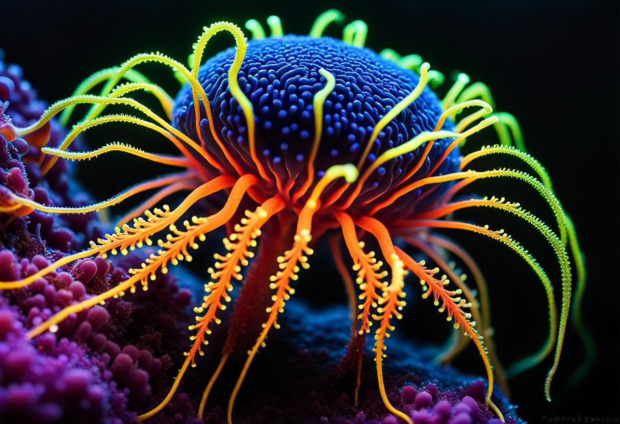 Bioluminescent Amoeba with Pseudopod in Fantasy Ecosystem