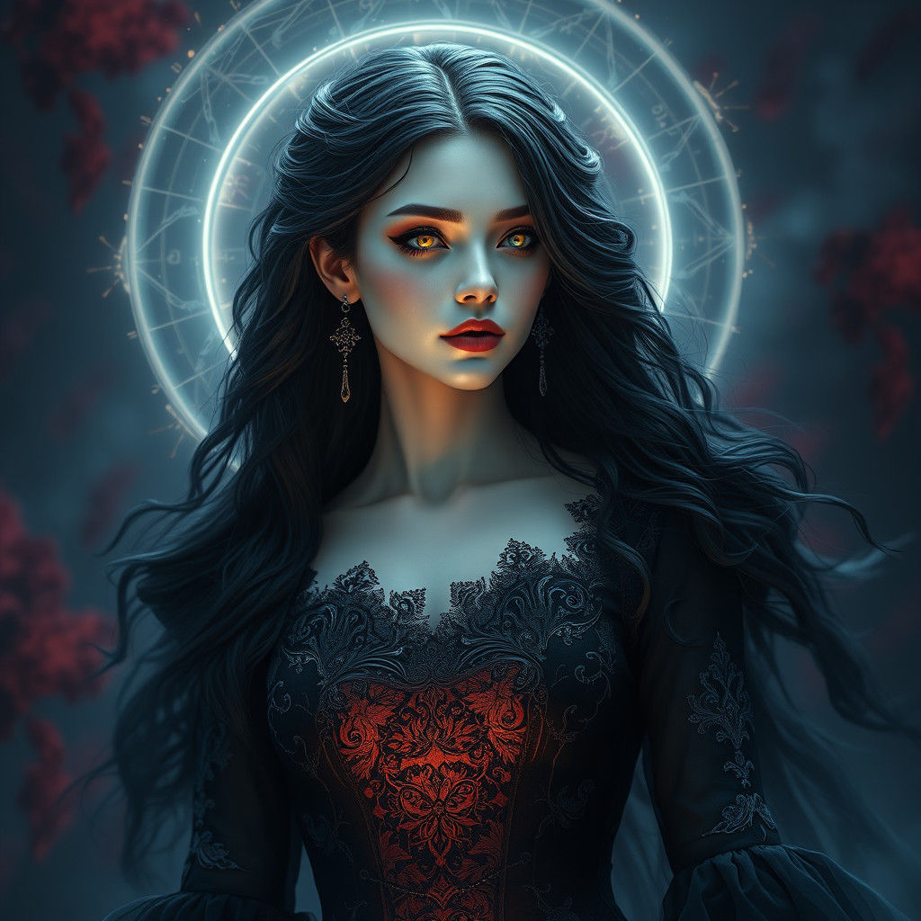 Ethereal Gothic Maiden in Dreamlike Landscape
