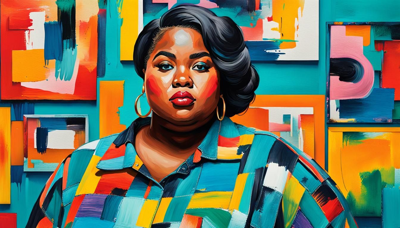 Plus-Size Black Artist in Pop Art Watercolor Style