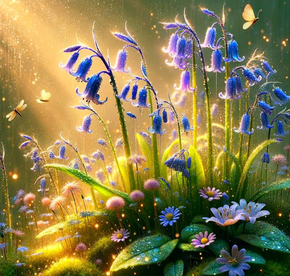 Bluebells in Dew: A Watercolor Scene